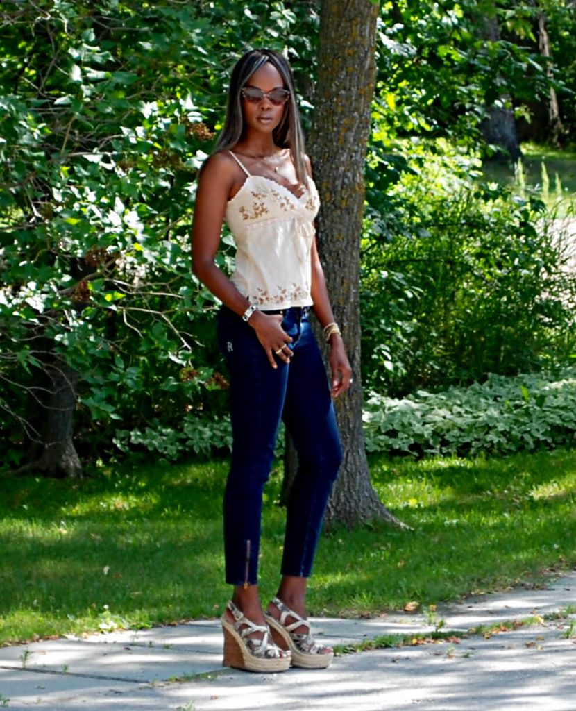 Beaded tank top, rich & skinny denim, style my dreams, fashion blogger, summer tank top, boutique 9 wedge sandals, snake skin wedge sandals